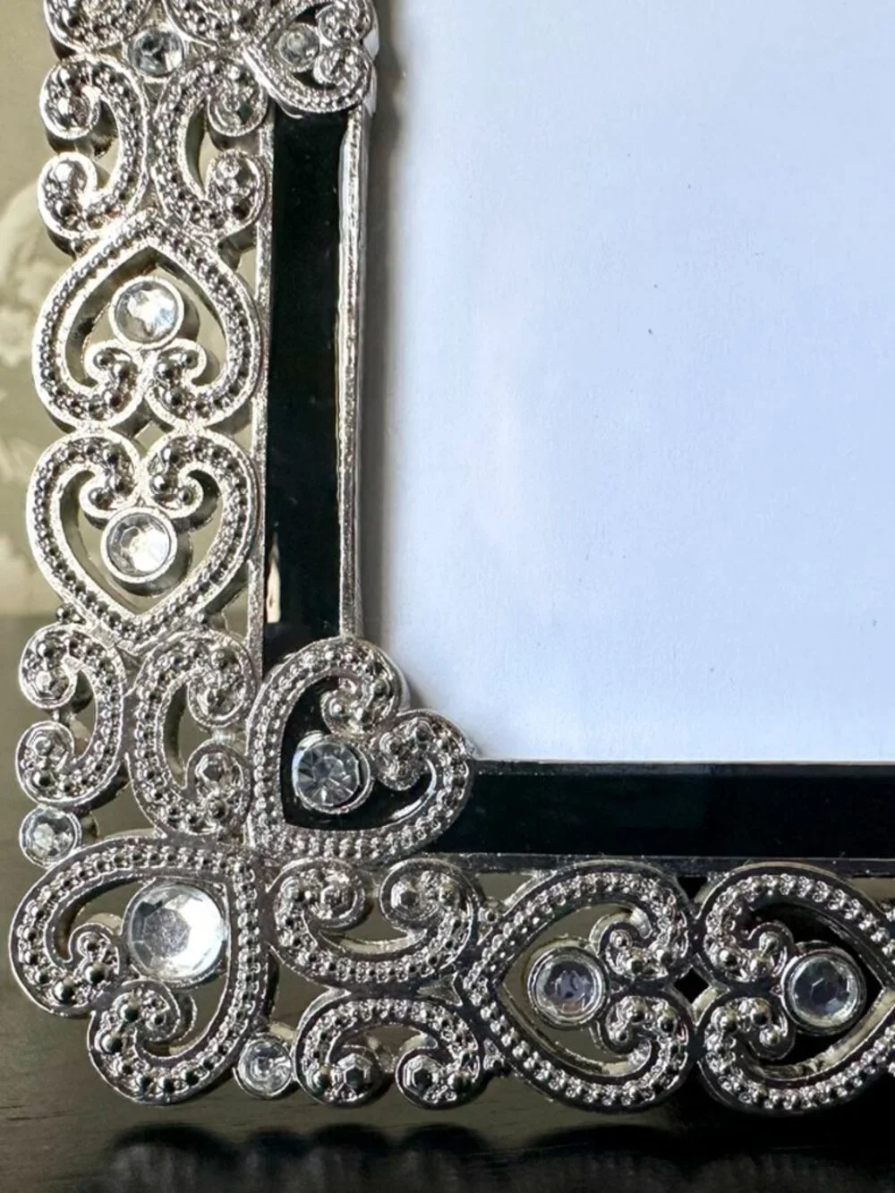 Vintage Two's Company Jeweled Filigree Heart Picture Frame Black Enamel Square
